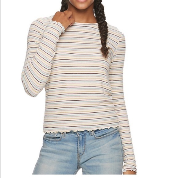 SO XL long sleeve ribbed tee w/ruffle hem green yellow - Picture 12 of 12